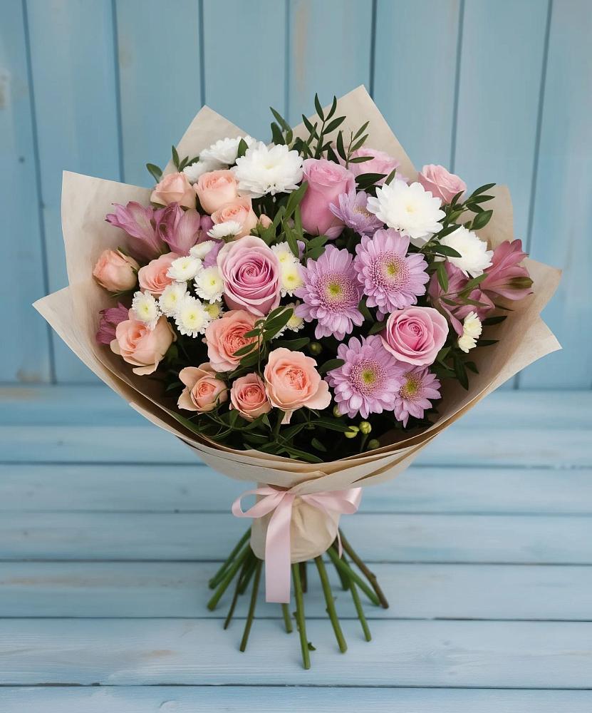 Букет цветов из: Хризантемы, Розы и Альстромерии в Мухене