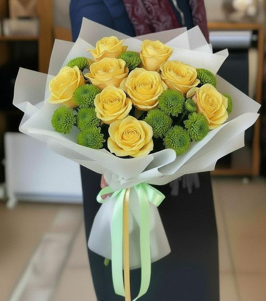 Букет цветов из: Хризантемы и Розы в Мухене