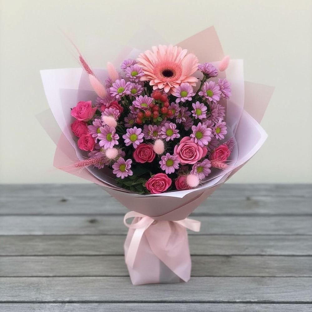 Букет цветов из: Розы, Герберы и Хризантемы в Мухене