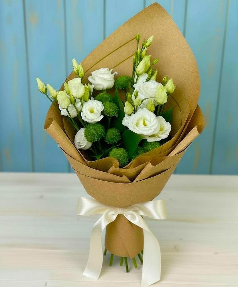 Букет цветов из: Хризантемы и Лизиантусы в Мухене