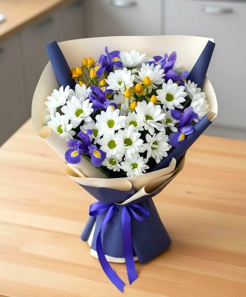 Букет цветов из: Розы, Ирисы и Хризантемы в Мухене